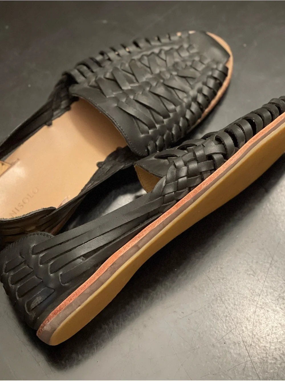 Nisolo Black Woven Leather Huarache Sandal
